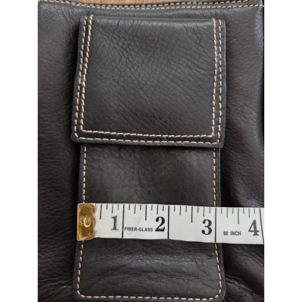 Vtg Preston & York Leather Crossbody Shoulder Purse Adjustable Blk Stitch Trim‎